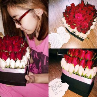 Red and White Roses in Heart Box for Valentine's Day